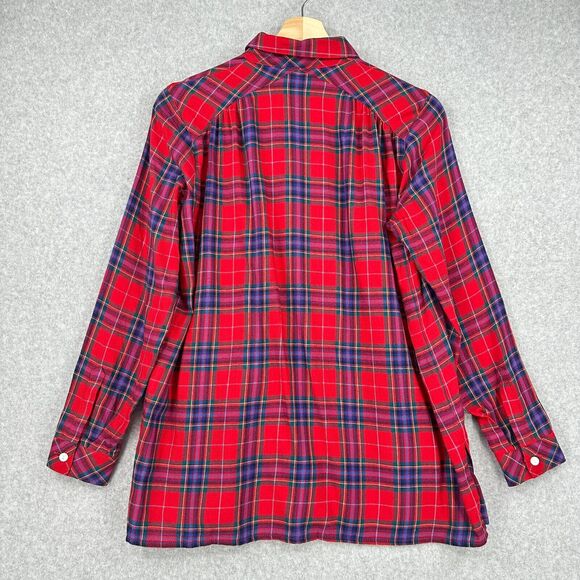 J. Jill Top Womens Petite XS Red Plaid Flannel Button Front Long Sleeve - Picture 4 of 10